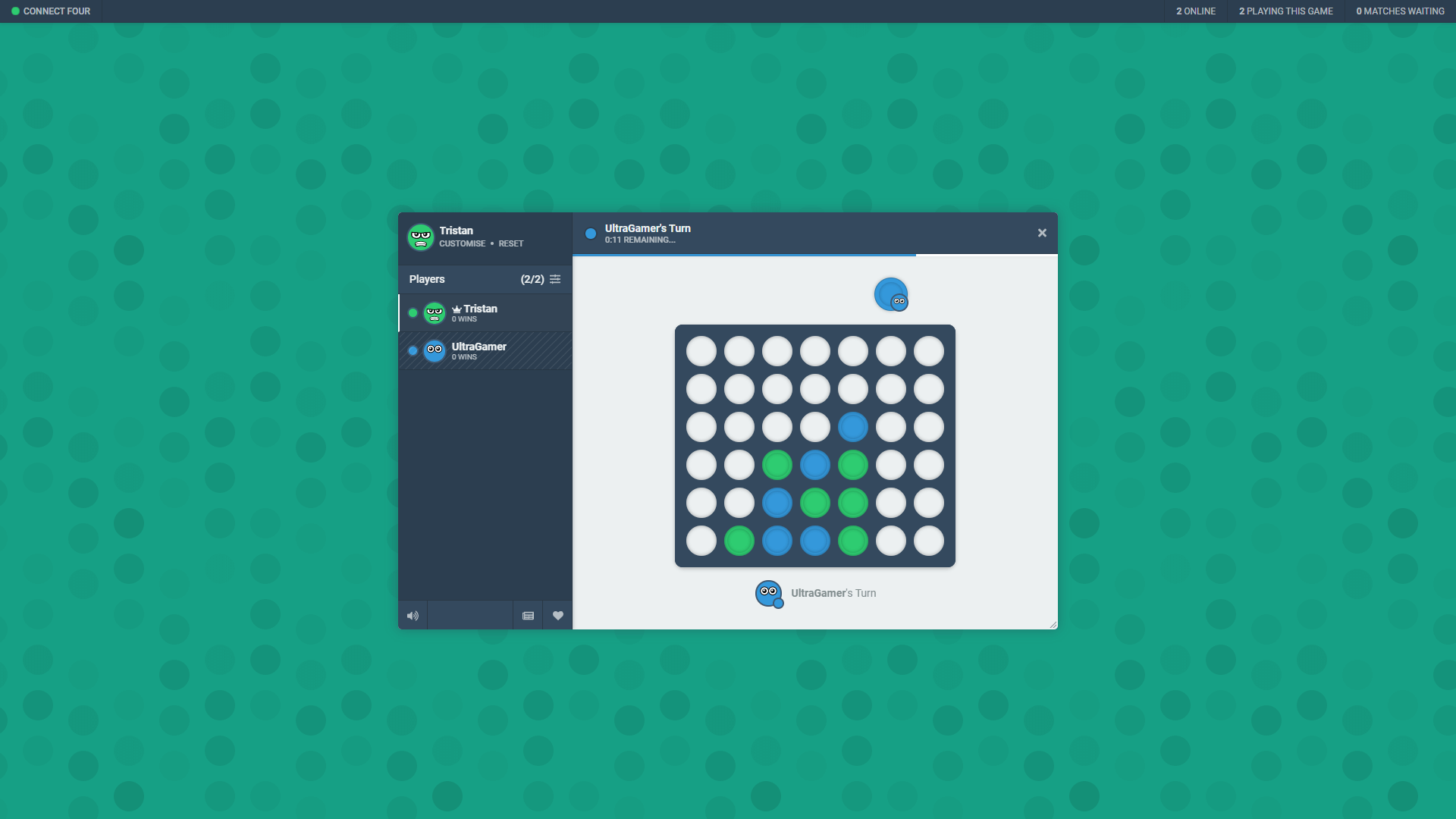 A screenshot of the Connect Four game on Bloob.io, showing what the gameplay experience is like.