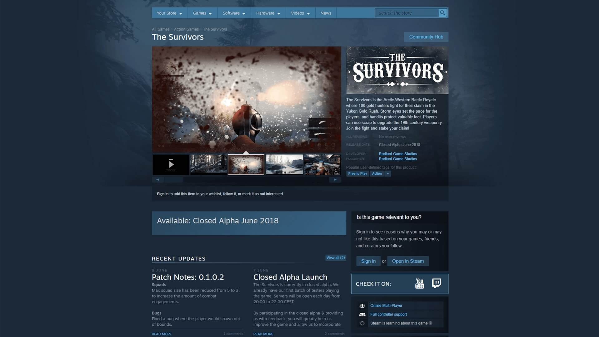 A screenshot of the Steam page for The Survivors.